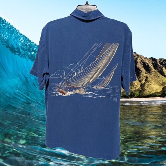 NWT Tori Richard Blue Button Down Shirt Small Embroidered Canoe - Picture 5 of 11